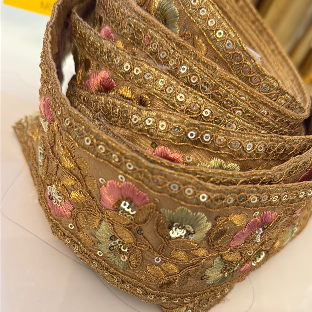 NWOT Embroidered Gold and Pink Trim